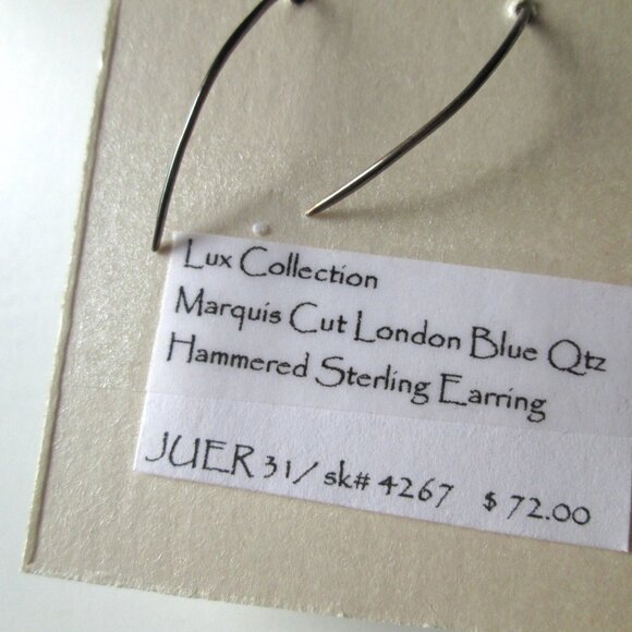 AloKele Kauai Marquis Cut London Blue Quartz Hammered Sterling Silver Earrings - Picture 11 of 14